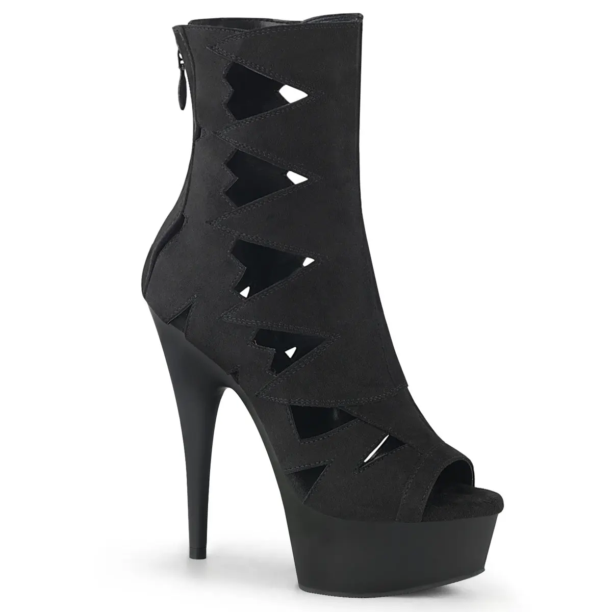 Pleaser Delight-1014 Women's Suede High Heel Ankle Boots, Elegant Peep Toe Cutout Footwear with 1.75" Platform & Back Zip, Shoe, Statement Shoes, Black Suede/Black, All Seasons, Evening, Classic