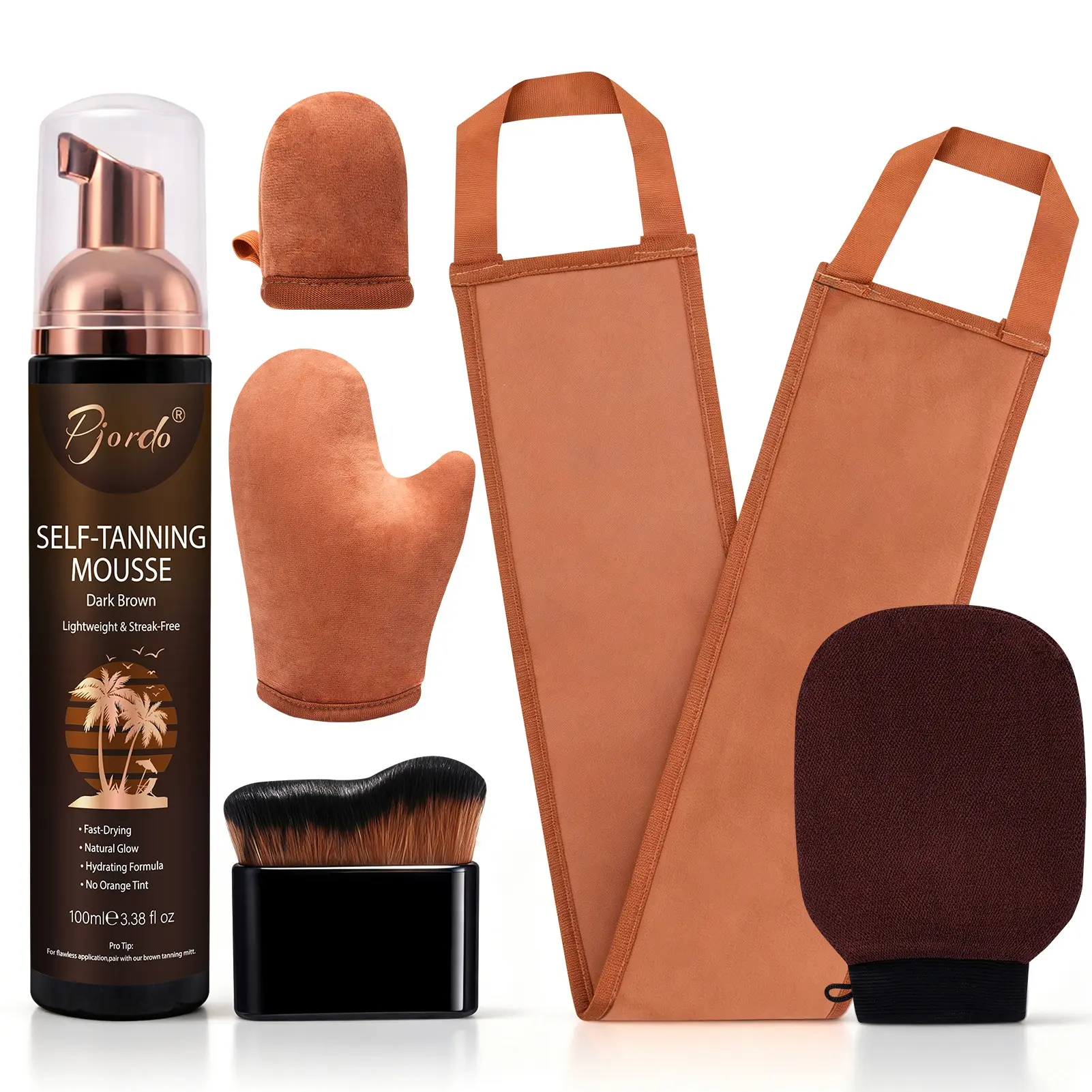 Travel Body Self-Tanning Lotion Set with Bronzing Gloves, Self Tanner Lotion, 100ML Deep Mousse, Moisturizing Sunless Tan Cream, No UV Exposure Needed, Sunless Tanning Kit, Tanning Products