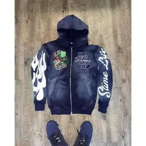 Retro Takashi Harajuku Fashion Brand Clothing Colorful Personalized Letters Oversized Zipper Sweatshirt Casual Loose Hoodie Men Menswear Tops