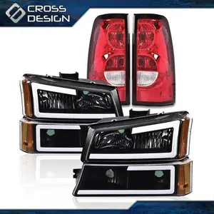 CROSSDESIGN LED DRL Amber Corner Headlights + Red Tail Lights Fit For 03-07 Chevy Silverado