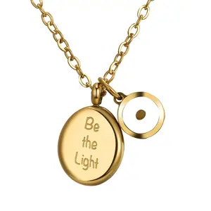 Women Mustard Seed Necklace – Stainless Steel Engraved Be the Light Inspirational Pendant Ladies Christian Faith Jewelry Gift