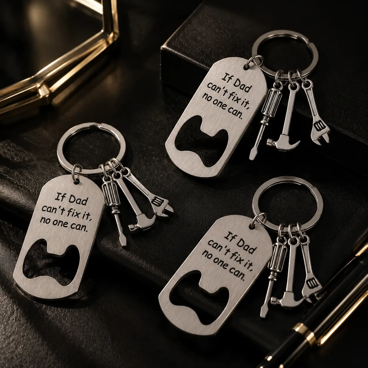 "If Dad Can't Fix It, No One Can" Bottle Opener Keychain, Stainless Steel Metal Key Ring, Funny Father's Day Gift for Dad, Men & Boyfriend