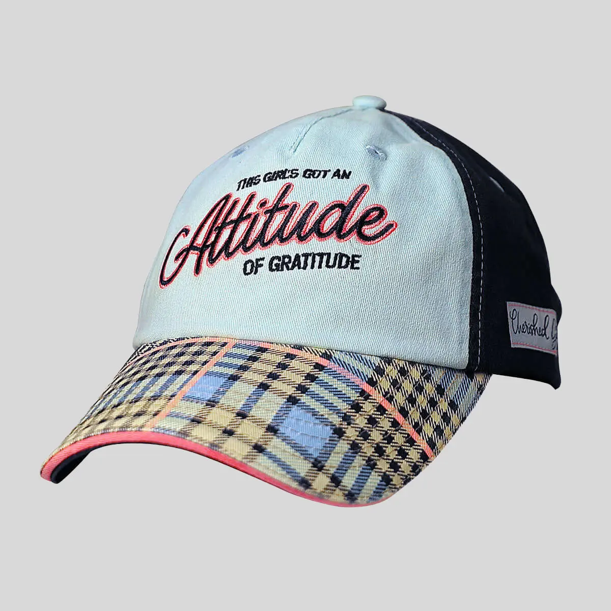 Women's Distressed Baseball Cap, Multicolor Cotton Dad Hat with "Attitude of Gratitude" Inspirational Christian Patch, Adjustable, Accessories For Women, Hats For Women