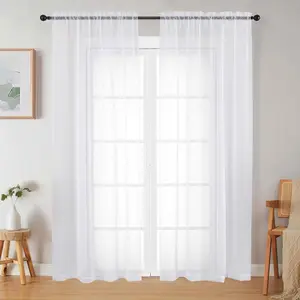 White Sheer Curtain Panels 2 Pieces – Light Filtering Window Treatments, Rod Pocket Sheers for Layering with Blackout Curtains, Living Room Bedroom Decor, 55"x84"