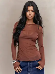 OFFGRID x MISSGUIDED PLUS Plus Size Sheer Mesh Long Sleeve Top Evening Party Club Wear Transparent Fitted Blouse Modern Fall Winter Fashion