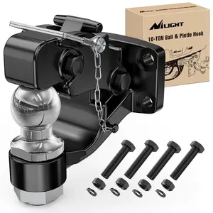 Nilight Pintle Hook & Trailer Hitch Receiver Combination with 2-5/16 inch Hitch Ball, Mounting Kit - 14000LBS Black Bolt-On Adjustable Powder-Coated for Towing ATVs, Hauling Motorcycles