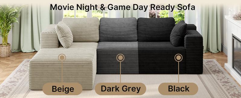 【2 Packages Shipping】Gizoon 105" Cloud Sectional Couch with L-Shape Chaise, Modular Boneless Sofa for Living Room, Upholstered Corduroy Couch with Deep Seat, No Assembly Required (Grey, Left Facing Chaise)