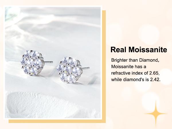 Delzzad 18k Gold-Plated Floral Stud Earrings Flower Lab-Created Moissanite Stud Earring Screw Back/Butterfly Back S925 Sterling Silver Moissanite Jewelry Perfect Birthday Mother’s Day Unisex Christmas Gift for Men Women Wedding Set