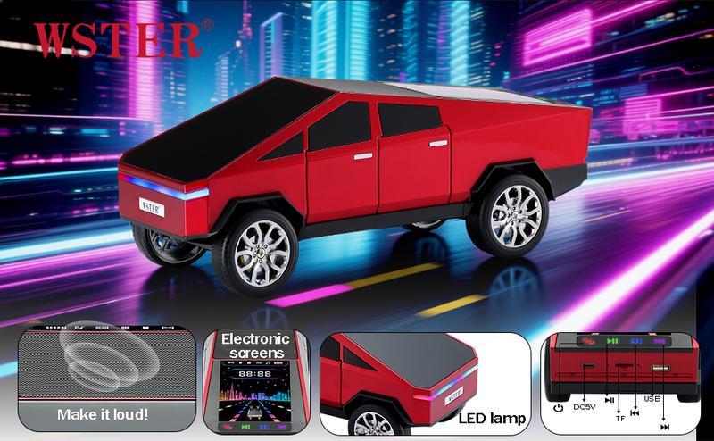 WSTER WS-580 Pickup Truck Model Bluetooth Speaker Rechargeable with USB TF Card AUX FM Radio TWS Pairing Stereo Sound Portable Indoor Outdoor Party Speaker Perfect Birthday and Valentine's Day Gift Cybertruck Model