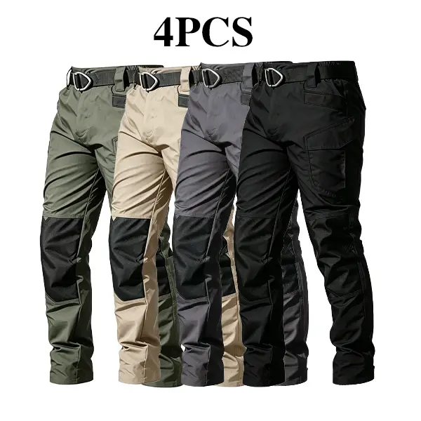 4PCS Men's Tactical Work Pants with multiple pockets. Featuring reinforced knee protection and crafted from 230g fabric, these pants are ideal for spring, summer wear and outdoor activities. Perfect Father's Day gift. Beige Casual Fit Waist