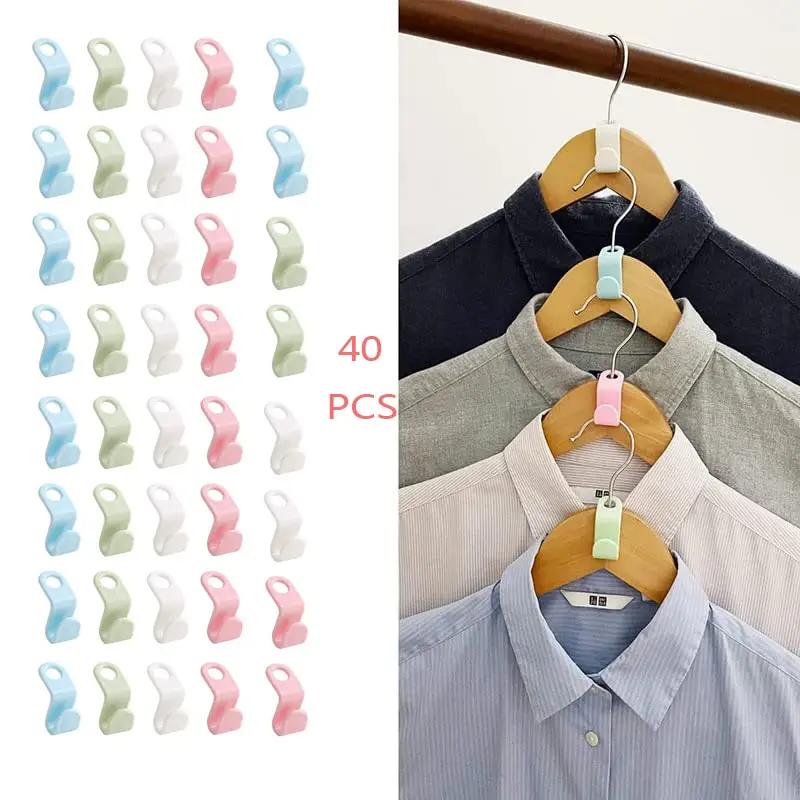 40 PCS Hanger Connector Hooks for Plastic Hangers Space Saving Clips Hanging Organizers Racks spacesaving closet saver wardrobe storage maximizer