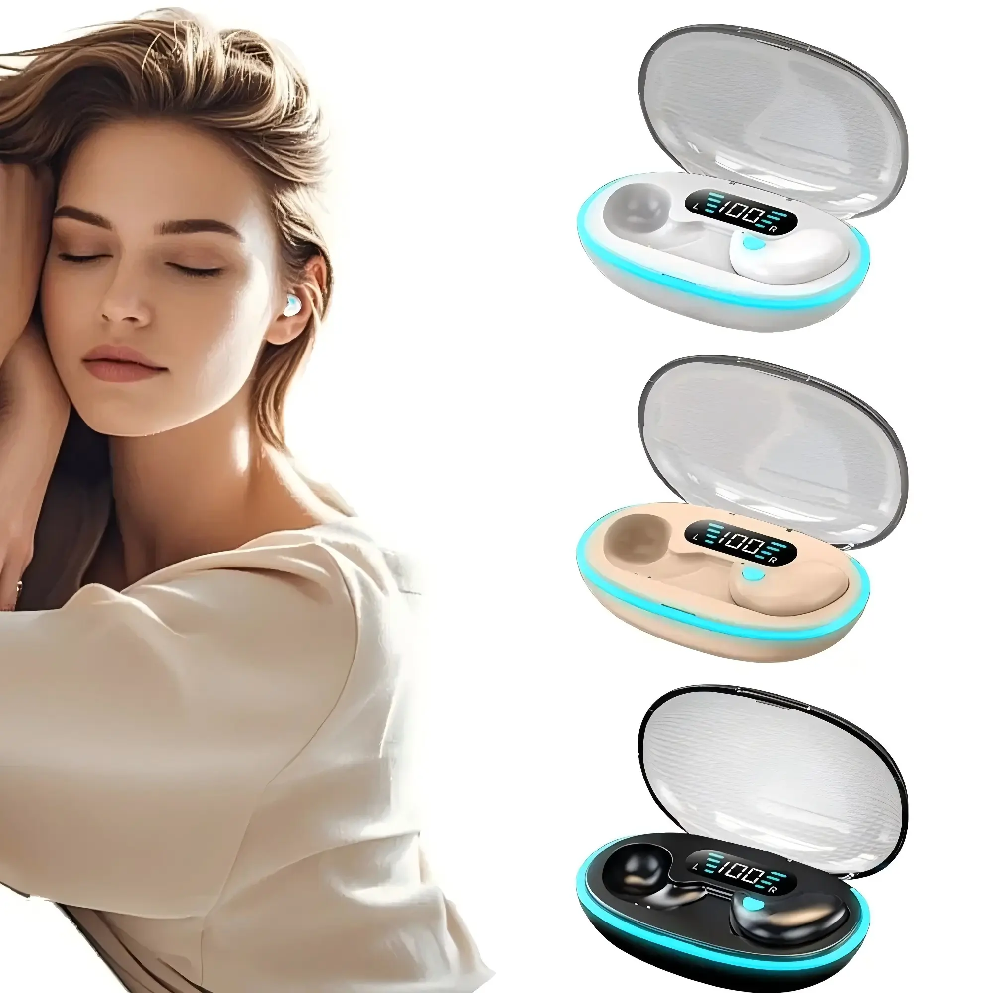 Wireless Bluetooth Sleeping Earbuds’ Invisible Comfort Sports Noise Cancellation Ultra Long Battery Life - Running/Fitness/Gaming Headset Men's Gift Valentine's Day/Back-to-School Season Gift Options auriculares headphone ear design tkok shop cyber monday