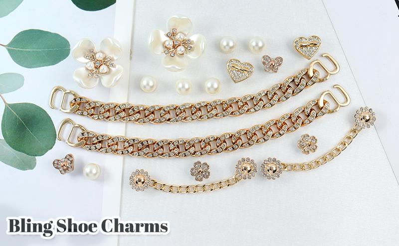 18 Pcs Bling Shoe Charms Bling Shoe Charm Accessories Kit with Crystal Rhinestone, Pearl and Flower Designs for Women's Clog Decoration Crystal Rhinestone Shoe Charm Cute Decor