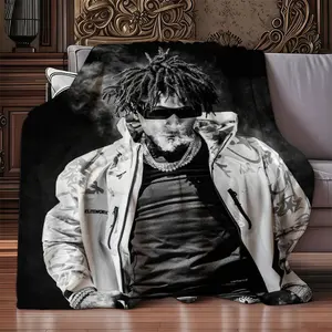 Rapper Young BOY Black and White Poster Digital Print Blanket - 100% Polyester Light Beige-Friendly Non- Material, Soft Plush for Warmth Without Stifling, Bedroom Throw Blanket / Travel Portable Wrap, Ideal Gift for Christmas, Valentine's Day