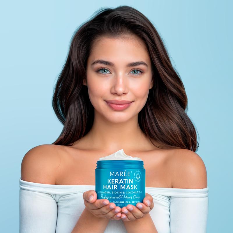 Hair Mask MARÉE – Keratin Repair, Purple Blonde Toner, 10-in-1 Hydration & Argan Oil – Smooth Frizz, Repair Damage, Tone Blonde, Deeply Hydrate – 10 oz