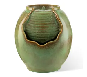 Glitzhome 11.5"H Ceramic Sage Green Pot Table Fountain