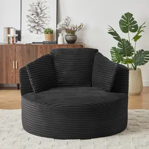 Compressible Corduroy Round Chair with Cushioned Backrest Modern Comfort Seating for Living Room Office Apartment