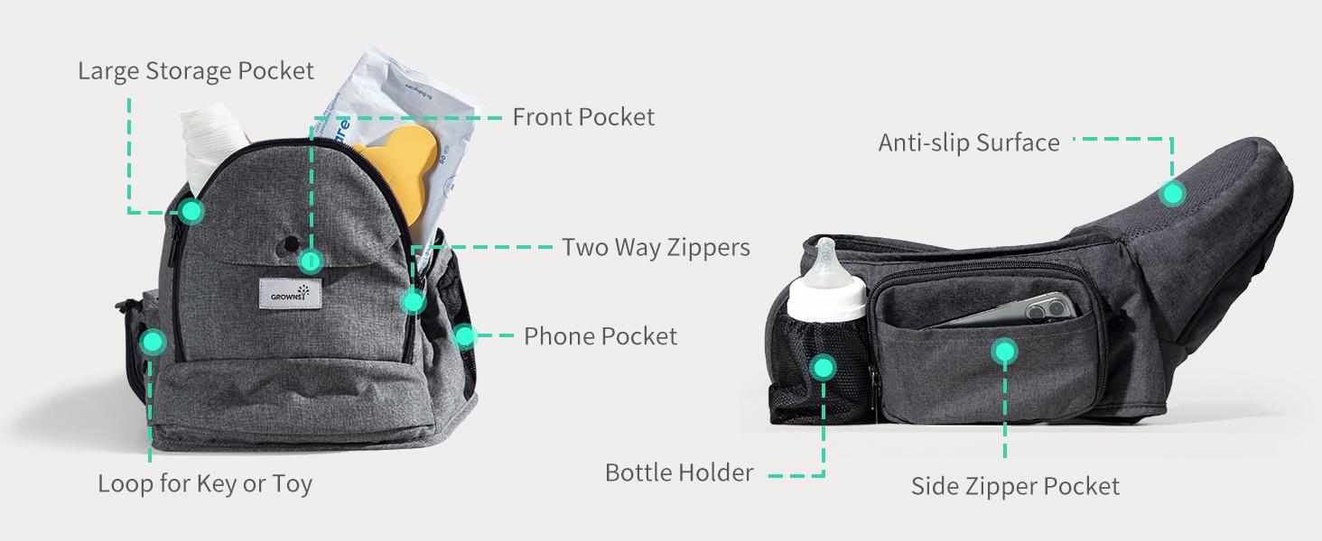 GROWNSY Baby Carrier Hip Seat , Ergonomic Hip Seat Baby Carrier with Multiple Pockets, Shock absorbing hip Seat, Suitable for Newborns & Toddlers