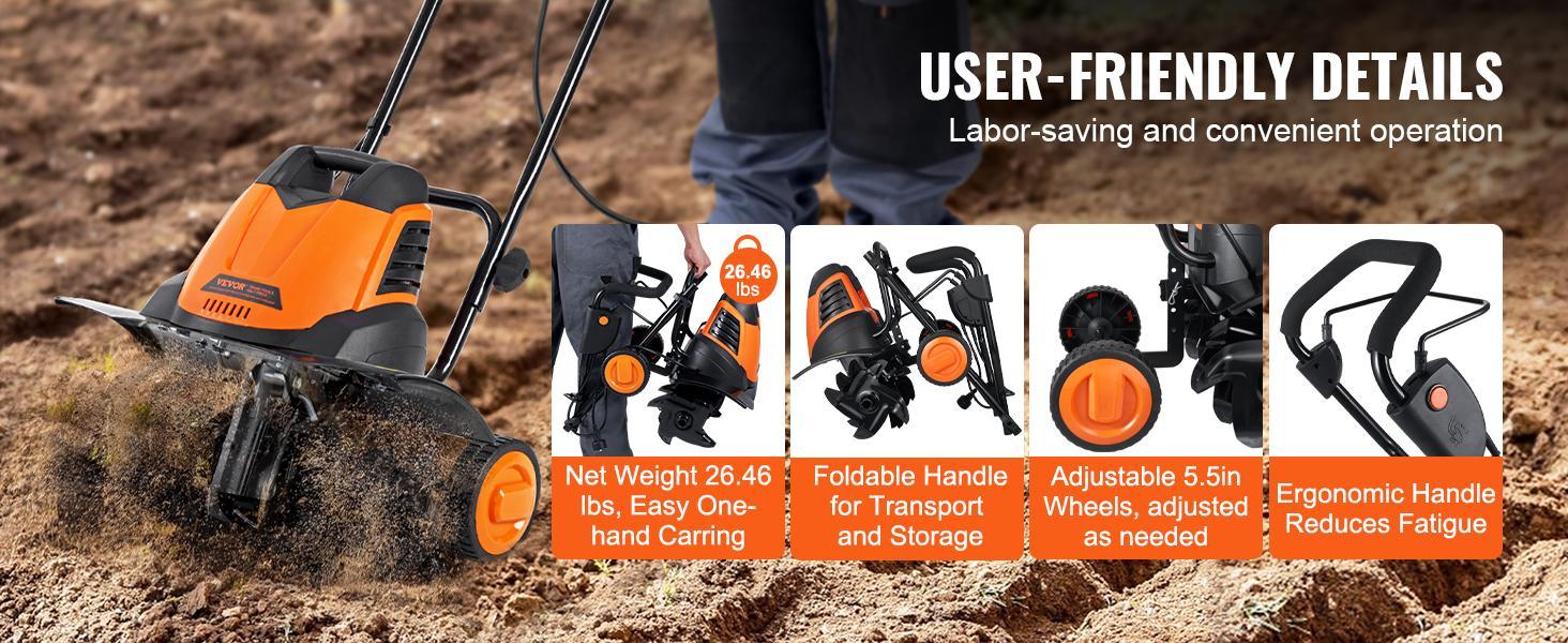 VEVOR 12 Amp Electric Tiller, TikTokShopBlackFriday, 18" Tilling Width 3.94" Tilling Depth Corded Electric Tiller/Cultivator, Steel Mn Tines, Rototiller for Garden Lawn Soil Digging
