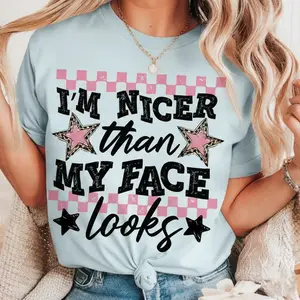 Funny I'm Nicer Than My Face Look Tshirt, Snarky Sarcastic Saying Shirt, Retro Checkered Trendy Sarcasm Edgy Tee, Sassy Mom Attitude