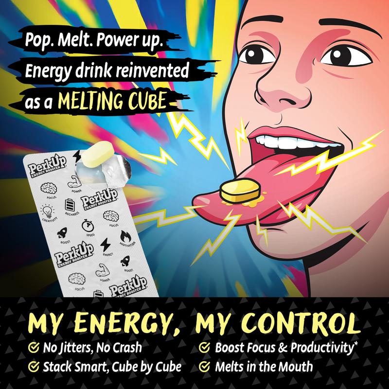 HealthA2Z PerkUp Energy Booster - Melt-in-mouth Cubes with 50 mg Natural Caffeine & B Vitamins for Energy, Focus & Productivity | A Clean & Healthy Alternative to Coffee & Energy Drinks, No Jitters or Crash