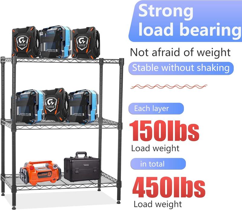 Wire Shelving Units Adjustable Metal Storage Rack 23D x 13W x 30H 3 Tier Pantry Shelves NSF Kitchen Shelf for Kitchen Garage Commercial Small Places,Black