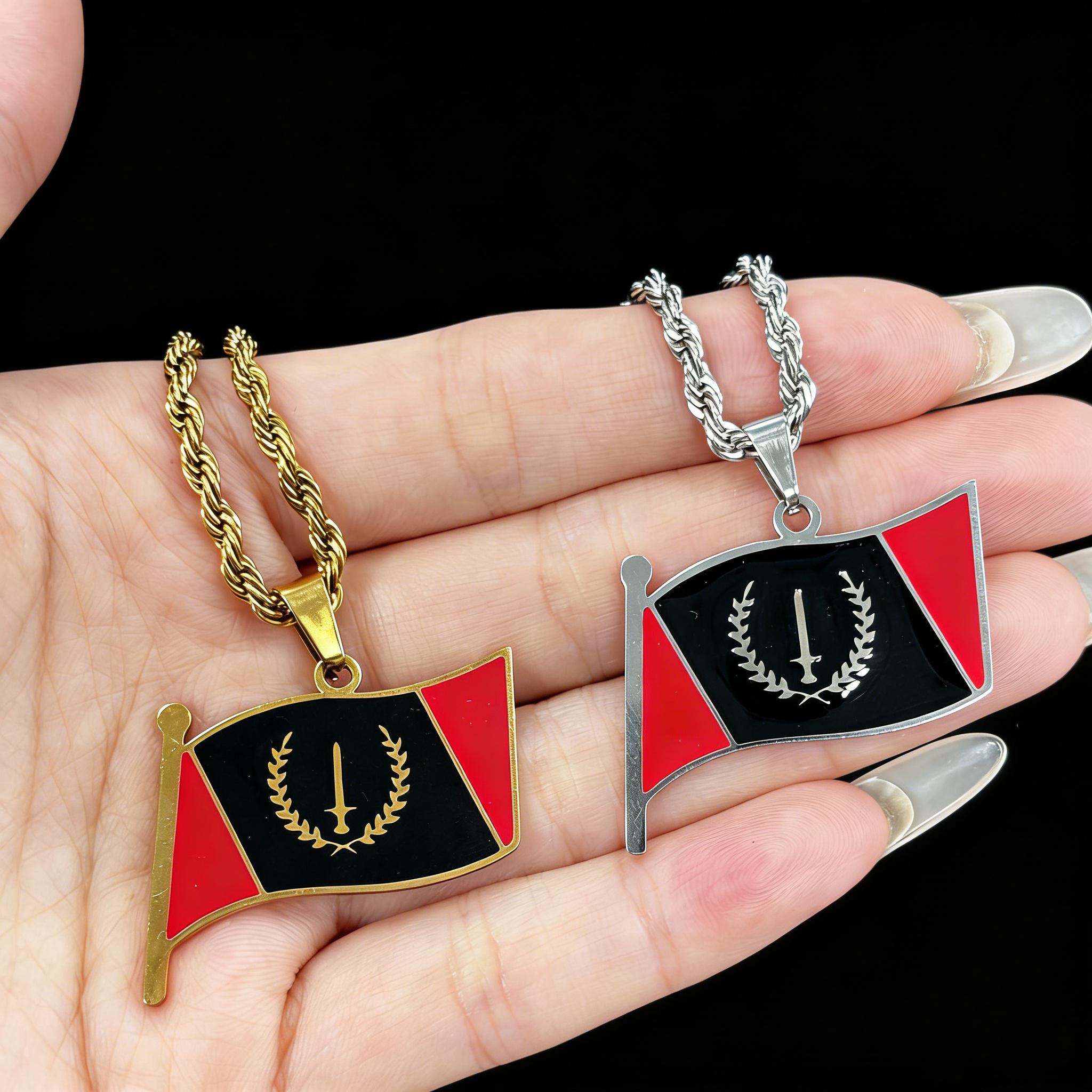 Stainless steel black flag geometric pendant necklace, unisex, versatile sweater chain accessory, holiday/anniversary gift.