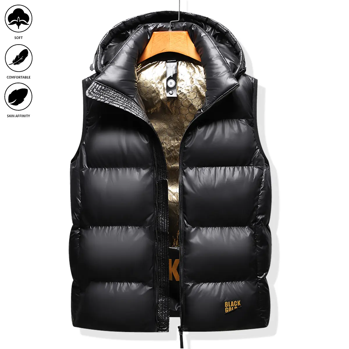 Men's Woven Puffer Vest in a Minimalist Plain Style, Sleeveless and Fitted Athletic Activewear for Urban Casual Outfits, Pull-On, Holiday