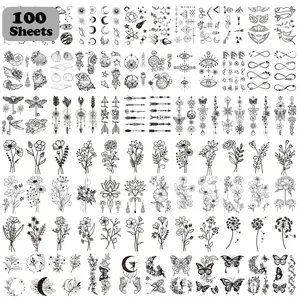 Cerlaza 100 Sheets Temporary Tattoos for Women Adult, 420 Mixed Styles Tiny Branch Fake Tattoo Stickers that Look Real and Last Long, Christmas Decoration Realistic Henna for Girl Body Art Sticker