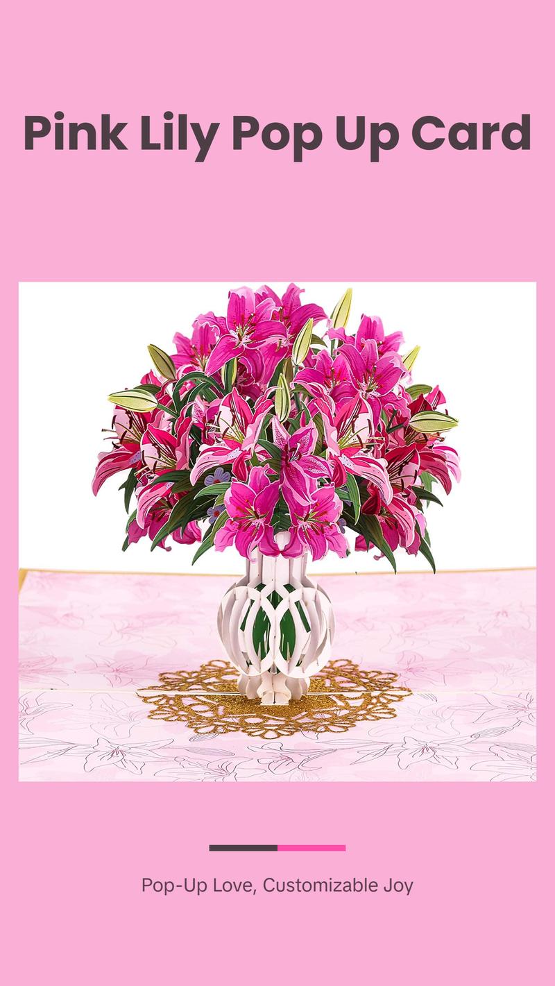TRUANCE Pop up Card - Pink Lily Bouquet Flowers for Mother'S Day, Fathers Day, Anniversary, Birthday, Love, Valentine'S, Thank You, All Occasions TRUANCE