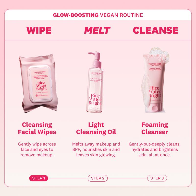 [THE FACE SHOP] Rice Water Bright Cleansing Facial Wipes (1 Pack) | Gentle Vegan Makeup Remover with Rice Bran, Vitamins & Ceramide | Removes Pore-Clogging Impurities, Refreshing Daily Cleansing Milk Formula | Korean Skincare