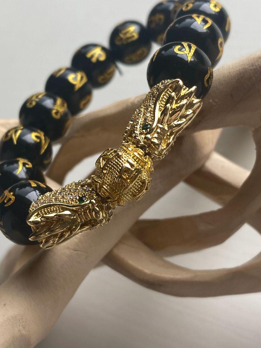 100% Authentic Obsidian feng shui bracelet 24k gold plated wealth bracelet 12mm