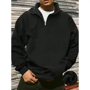 Men's Half-Zip Polar Fleece Long Sleeve Sweatshirt, Thick Solid Color Casual Warm Fashion Stand Collar Pullover for Fall & WinterGift