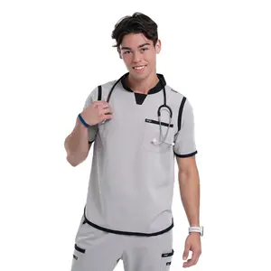 Men's Grey / Black C-Collar Scrub Top Men's Grey / Black C-Collar Scrub Top