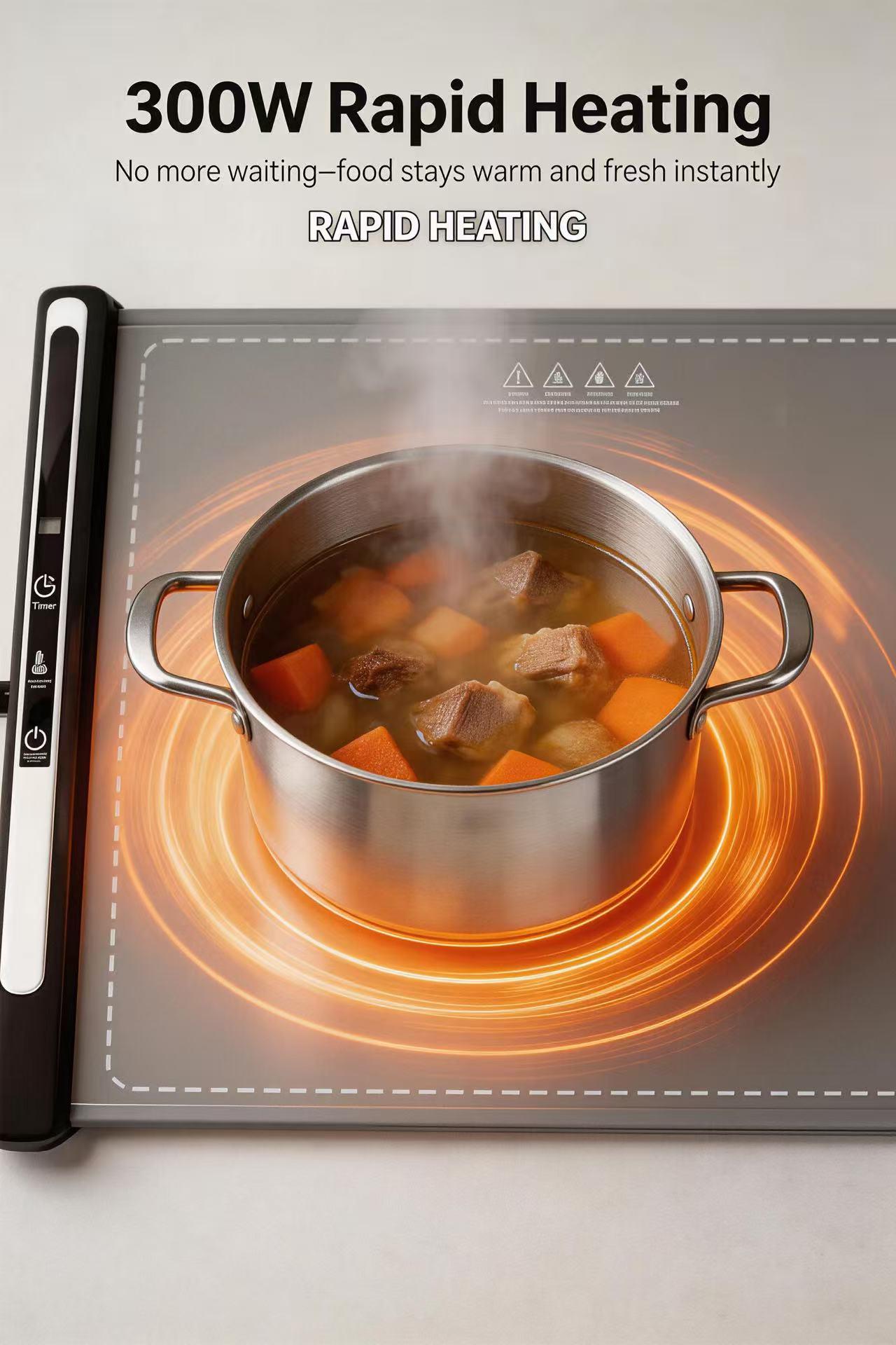 Sanbai Smart Food Warming Mat with 8-Temp Settings & 8H Timer, Keep Food Warm or Defrost, Large Fast Heating Tray, Rollable Silicone, Multifunctional, Perfect for Family Dinners & Holiday Parties, Home use