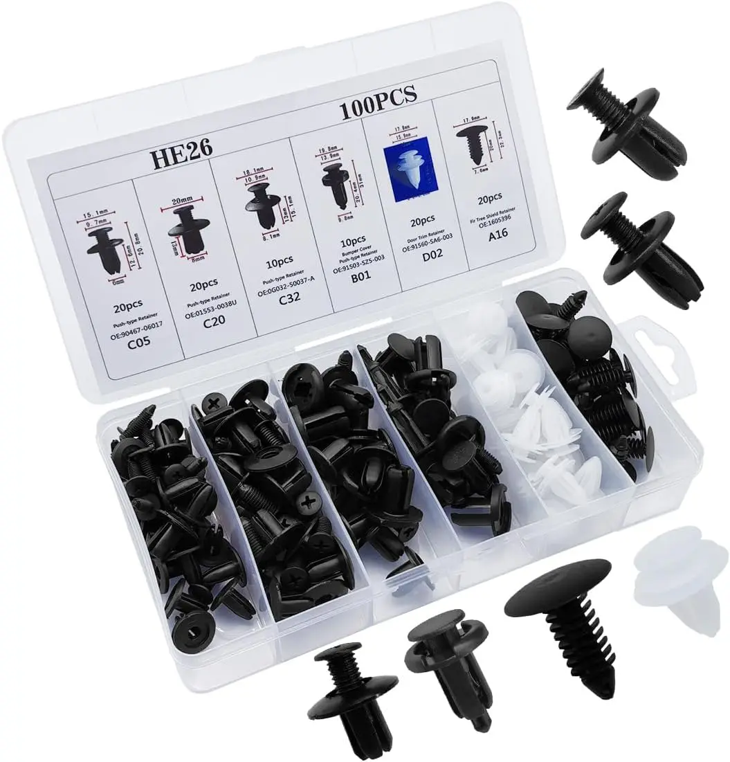 105-Piece Car Clip Kit Car Accessory - Vehicle Replacement Plastic Rivets, Push-On Fasteners, Door Panel Pins, Rivet Remover Tool for Bumper Fixing, Interior Trim Repair