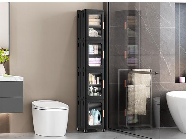 Broview Tall Narrow Storage Cabinet Organizer, Slim Bathroom Cabinets with Doors and Shelves Adjustable, Plastic Kitchen Pantry Organizers and Storages for Small Space, Laundry