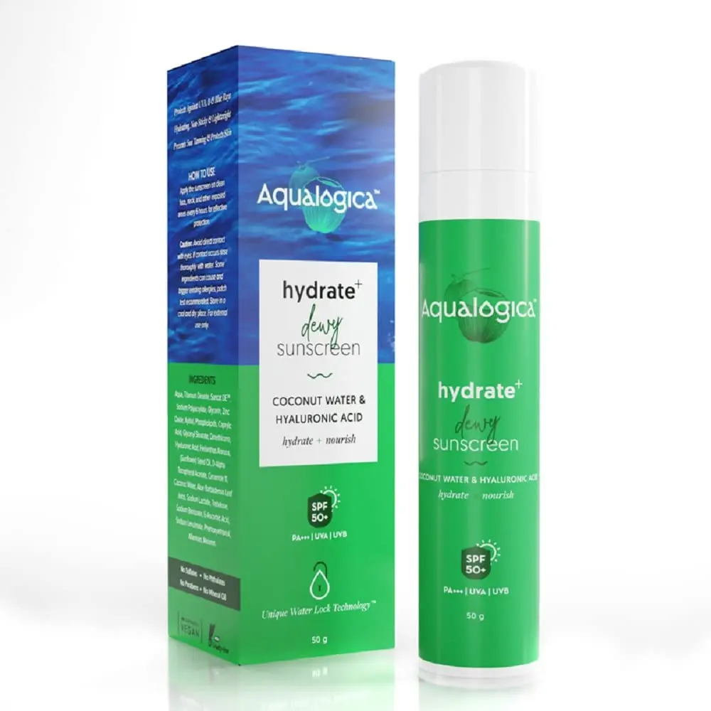 Aqualogica Hydrate+ Dewy Sunscreen SPF 50 PA+++ 50g UVA/B & Blue Light Protection for Men & Women For Oily, Combination & Dry Skin Fragrance-Free