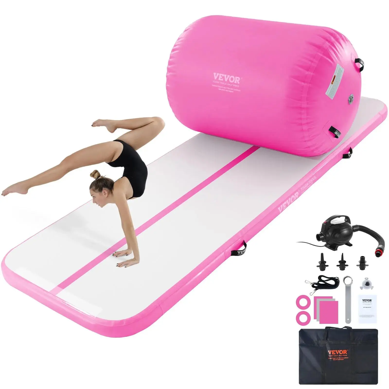 【Summerfinds】VEVOR Inflatable Gymnastics Air Mat Set,  2 PCS Tumbling Mat, Tumble Track with Electric Pump, Air Roller Barrel Gymnastics Equipment, Training Mats for Home Use/Gym/Yoga/Cheerleading/Beach/Park/Water