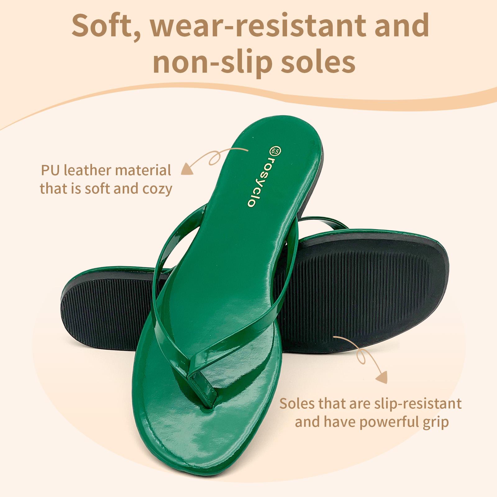 Lumubby Classic Women's PU Flat Flip-Flops Durable Slip-Resistant Slippers for Indoor Outdoor Beach Pool Use Square-Toe Design Mirror-Surface Finish Unisex Stylish Lightweight