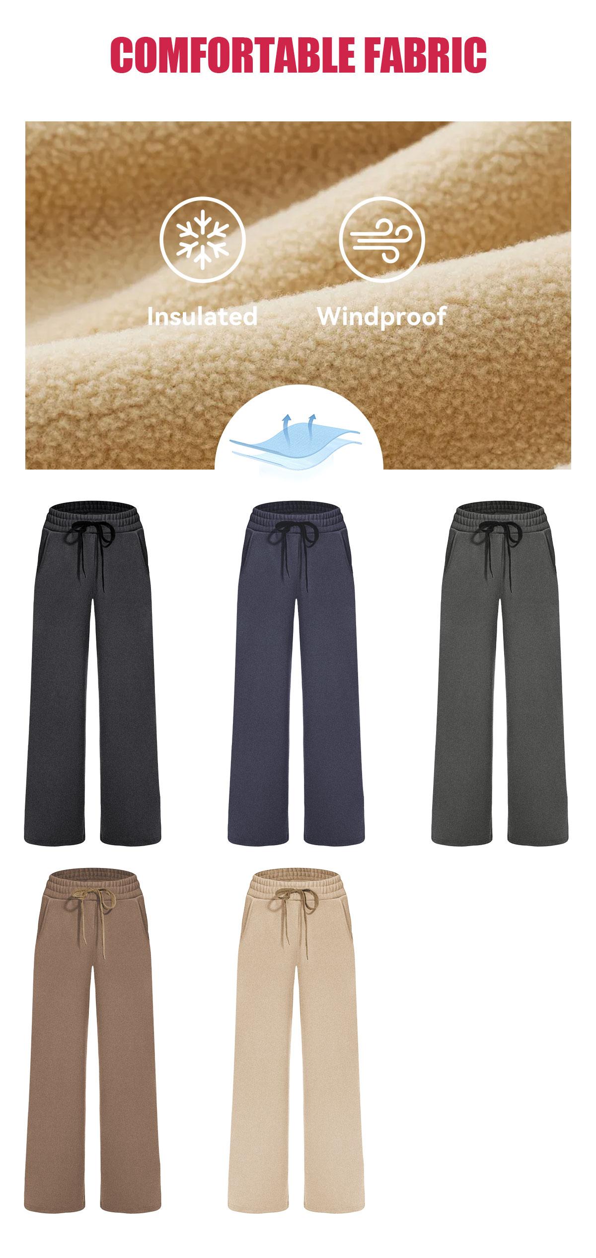 SHOWITTY Womens Fleece Lined Sweatpants – Wide Leg Thermal Lounge Pants with Pockets, Warm Winter Baggy Straight Leg Style