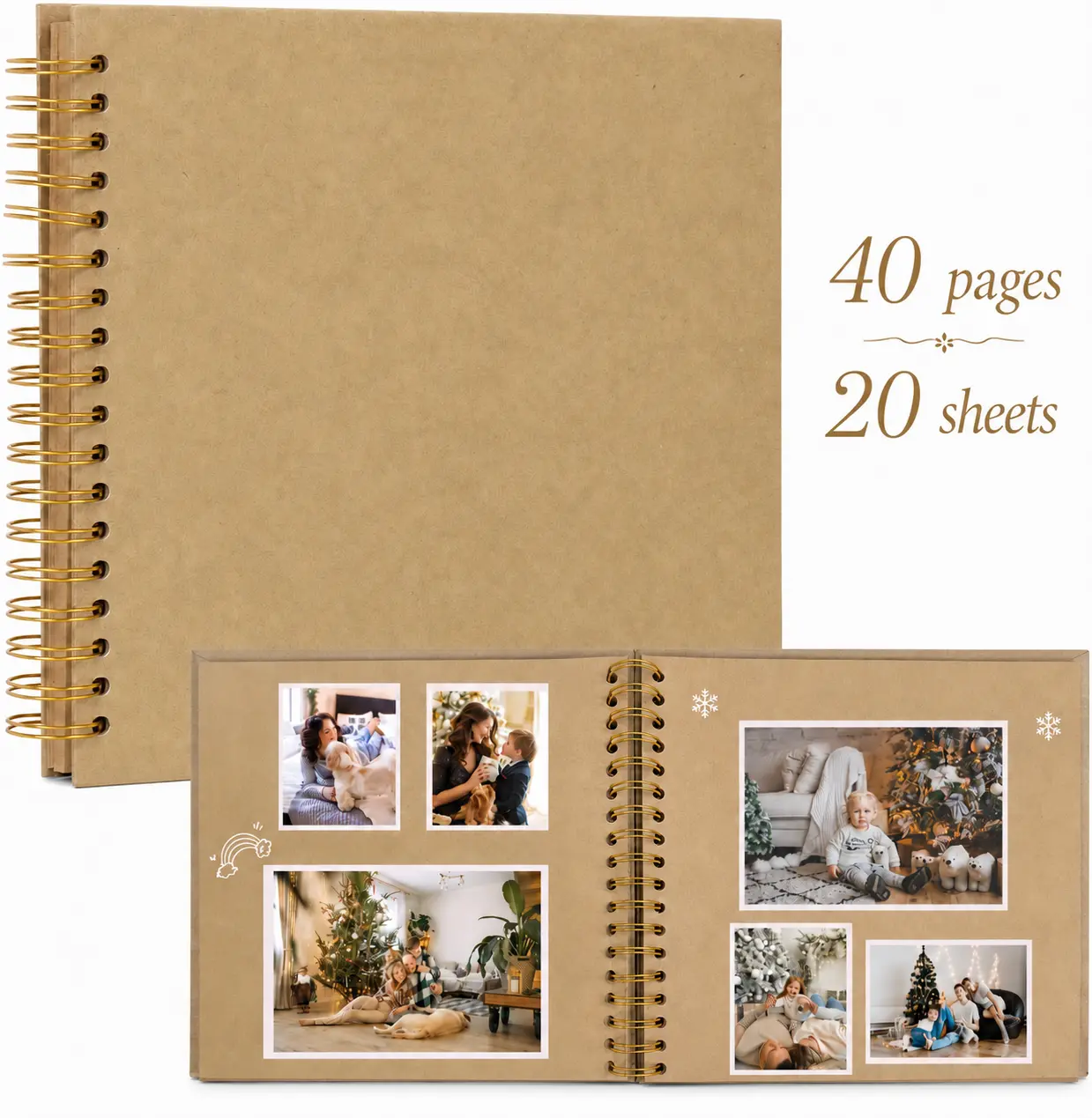 Photo Album Hardcover Memory Book, DIY Scrapbook 40 Pages Kraft Paper Photo Album with Thick Pages, Personalized Handmade Scrapbooking Album for Wedding Anniversary Couple Family Keepsake, Travel Memories, Birthday Gift, Creative Photo Storage Book