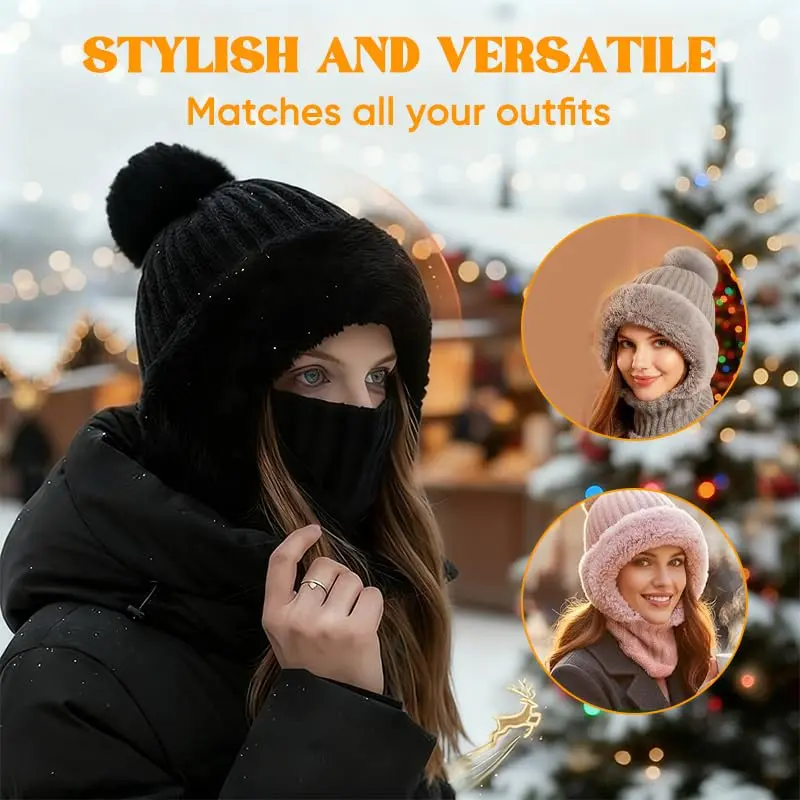 Pom Pom Beanie for Women & Girls – Solid Color Thick Warm Knit Hat – Autumn/Winter Fashion Accessory – Casual Everyday Wear – Ideal Holiday Gift