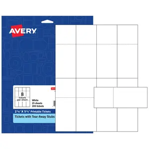 Avery Printable Tickets with Stubs, 2-1/8" x 5-1/2", Laser/Inkjet, 200 Blank Tickets (16431)