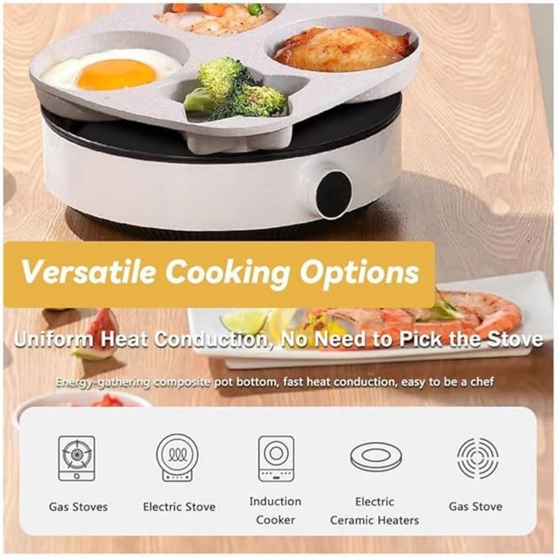 2026 Non-stick Star Hole Design Egg Frying Pan,4 Hole Skillet with Handle,Granite-Style Breakfast Skillet,Medical Stone liner,Nonstick,Easy to Clean,for Breakfast, Eggs,Burgers,for all stoves,Beige,20*20*3.5cm