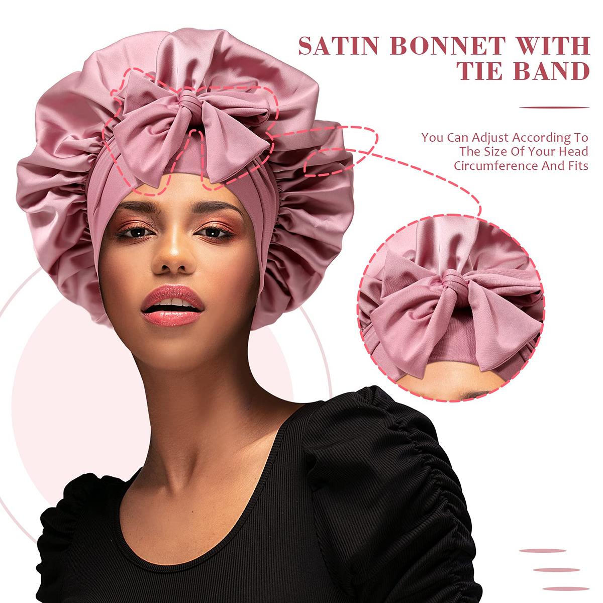 AWAYTR Satin Hair Bonnet Solid Color Single Layer Sleeping Caps Purple HairCare Cap Spring Summer Night Cap with Elastic Tie Band for Women TikTokShopBlackFriday