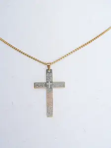 Gold gold color stainless steel cross pendant necklace, Bible statement engraved necklace, fashion jewelry for men and women, suitable for parties, daily decoration, and a stylish and exquisite full set of accessories for birthday gifts, cross