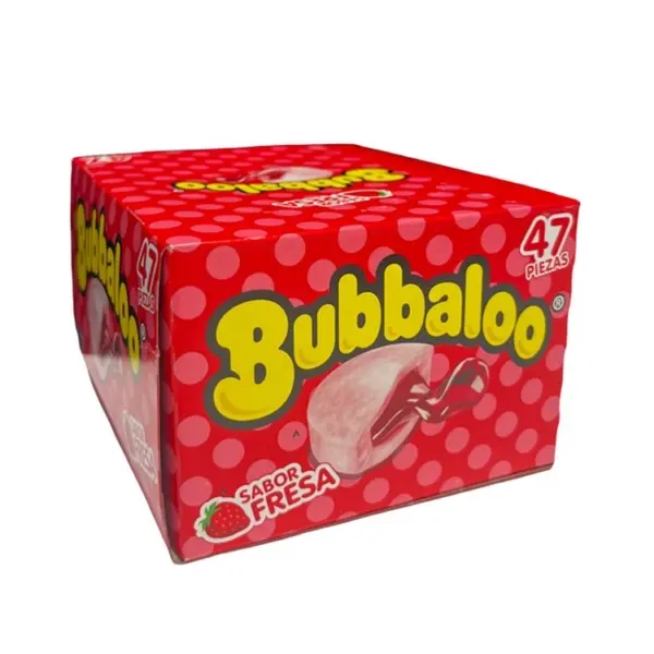Bubbaloo Fresa Chewing Bubble Gum with Liquid Filled Center, Box of 47 Pieces, Mexican Candy, Dulces Mexicanos