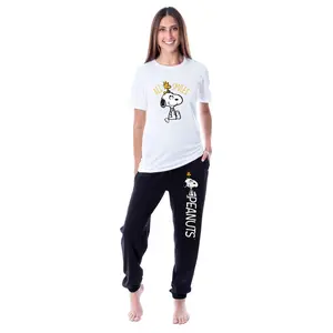 Peanuts Womens' Snoopy Woodstock All Smiles Sleep Jogger Pajama Set