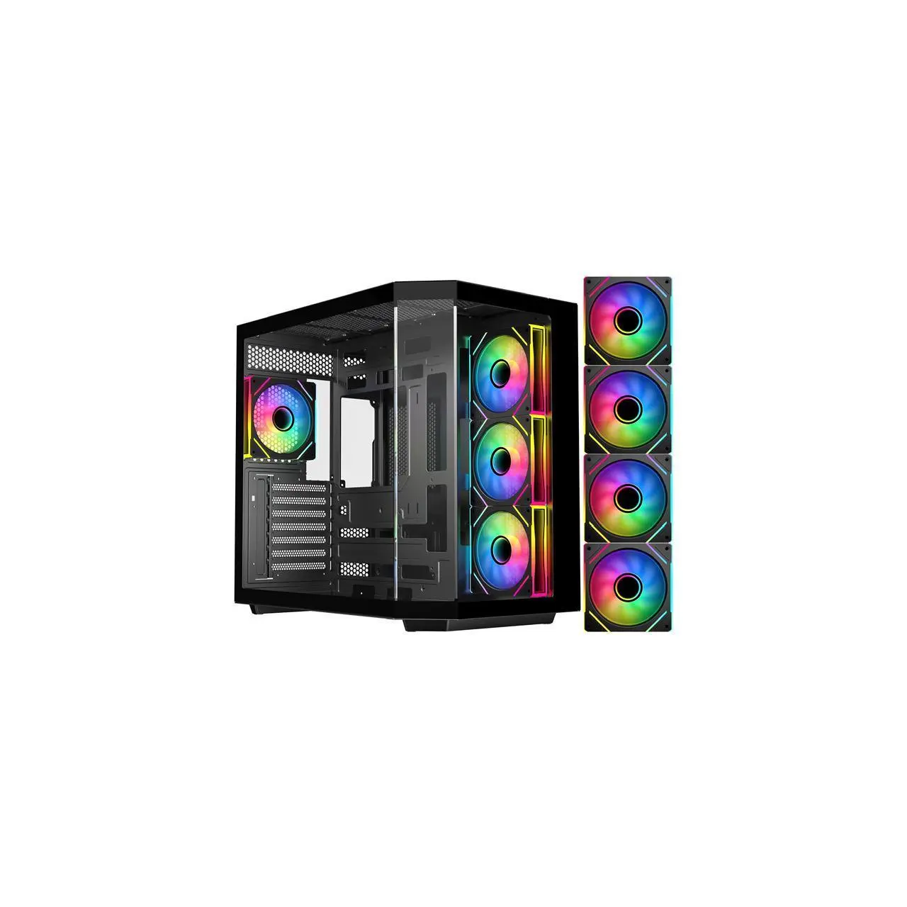 DIYPC ARGB-N3-BK Black USB3.0/ Type C Tempered Glass ATX Gaming Computer Case w/ 3 x Tempered Glass Panel and 4 x ARGB PWM Fans (Pre-Installed). Support  BTF Back Plug MB